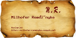 Milhofer Reményke névjegykártya